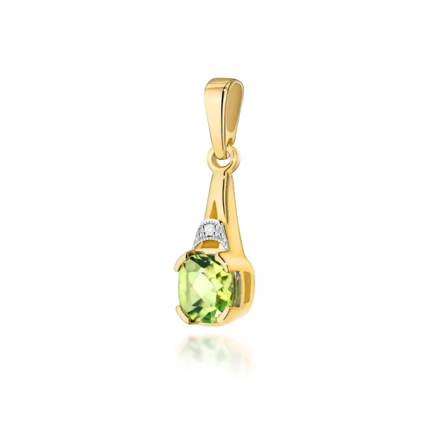 Zawieszka z kwadratowym oliwinem 1,00 ct i diamentami po bokach – żółte złoto