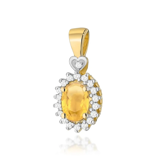 Zawieszka z owalnym cytrynem 0,60 ct wysadzana diamentami – wzór 3 – żółte złoto