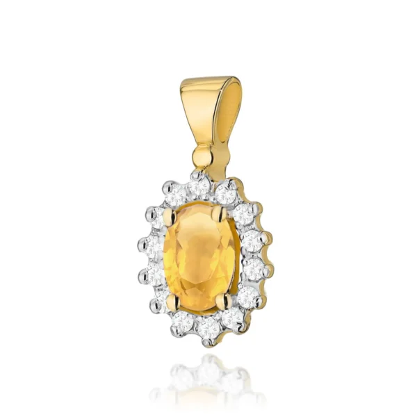 Zawieszka z owalnym cytrynem 0,60 ct wysadzana diamentami – żółte złoto