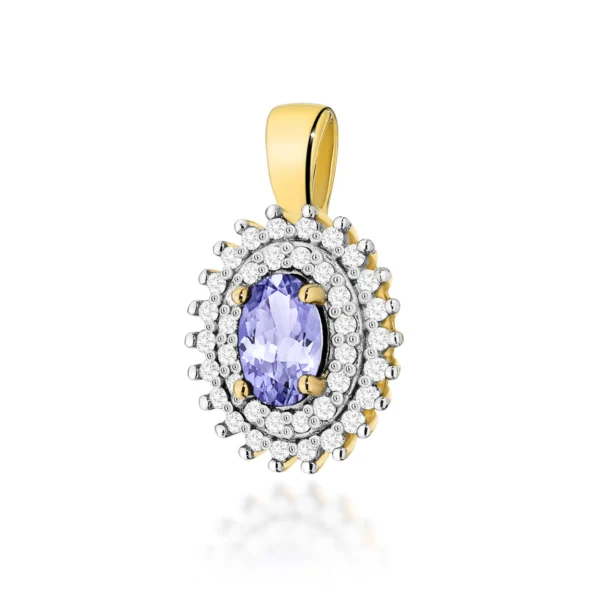 Zawieszka z owalnym tanzanitem 0,40 ct wysadzana diamentami – wzór 2 – żółte złoto