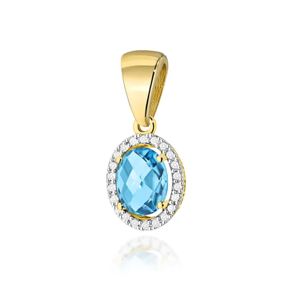 Zawieszka z owalnym topazem Swiss Blue 1,70 ct i diamentami – żółte złoto