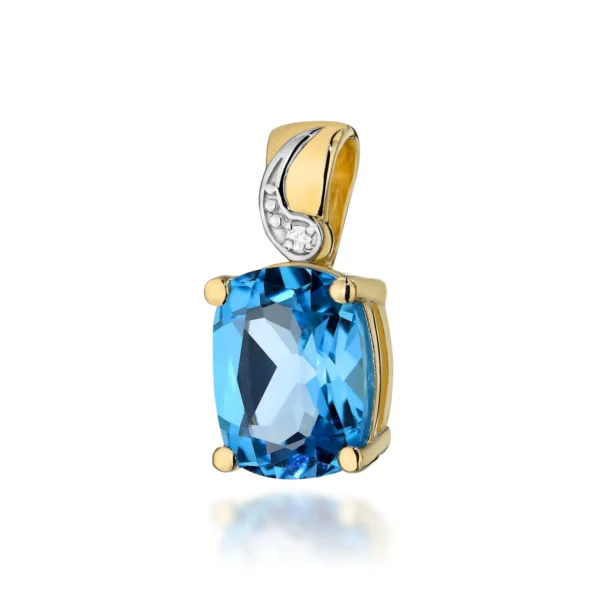 Zawieszka z topazem Swiss Blue 2,40 ct i diamentami – żółte złoto